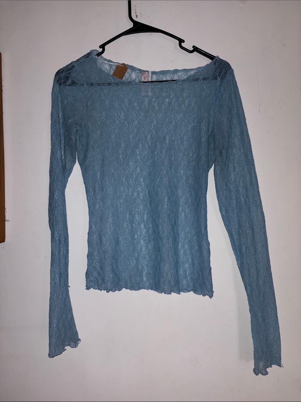 UO Light Blue Lace Long-Sleeve Women's Top